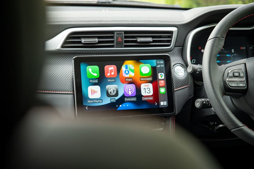 The 10.2-inch multimedia touchscreen features Apple CarPlay and Android Auto. (image credit: Tom White)