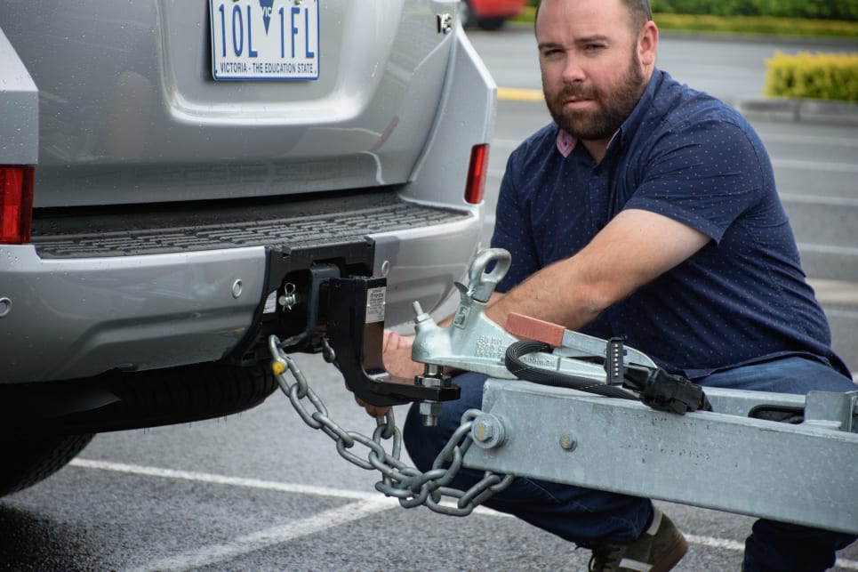 The LandCruiser's conventional hitch made connecting the Avida Wave a relative cinch. (image: Tom White)