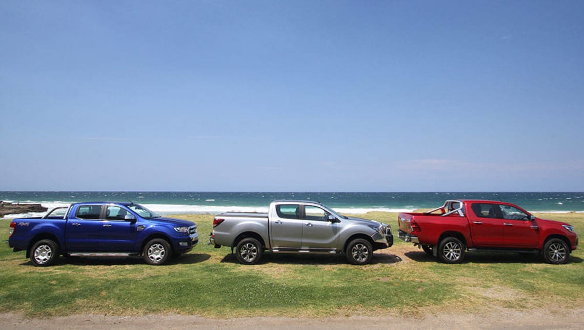 2015 Toyota HiLux, Ford Ranger and Mazda BT-50. Photo credit: Joshua Dowling