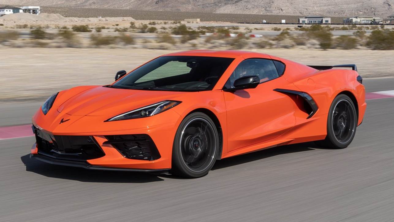 The Chevrolet Corvette is powered by a mid-mounted 370kW/640Nm petrol V8, which sends drive to the rear wheels.
