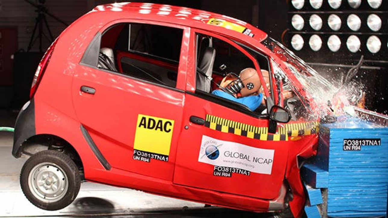 Indian Tata Nano car is seen during an independent crash test in India.