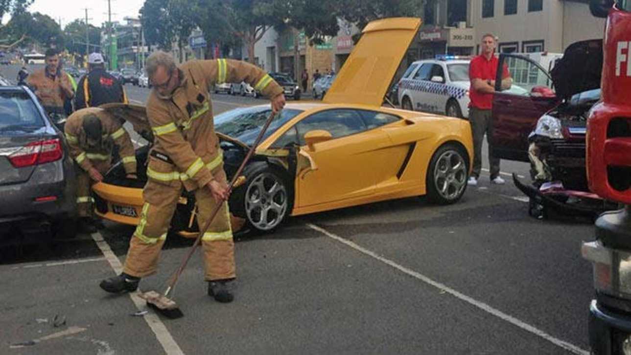 A 2004 Lamborghini Gallardo is written off after a crash in Arden St, North Melbourne.