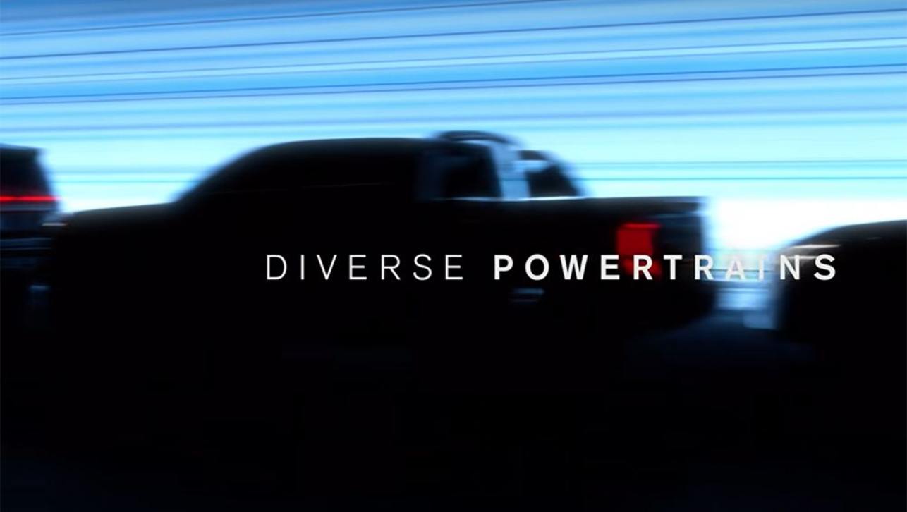 This snapshot of a future Navara even comes captioned with &quot;Diverse Powertrains&quot;, as a not-so-subtle hint at electrification.