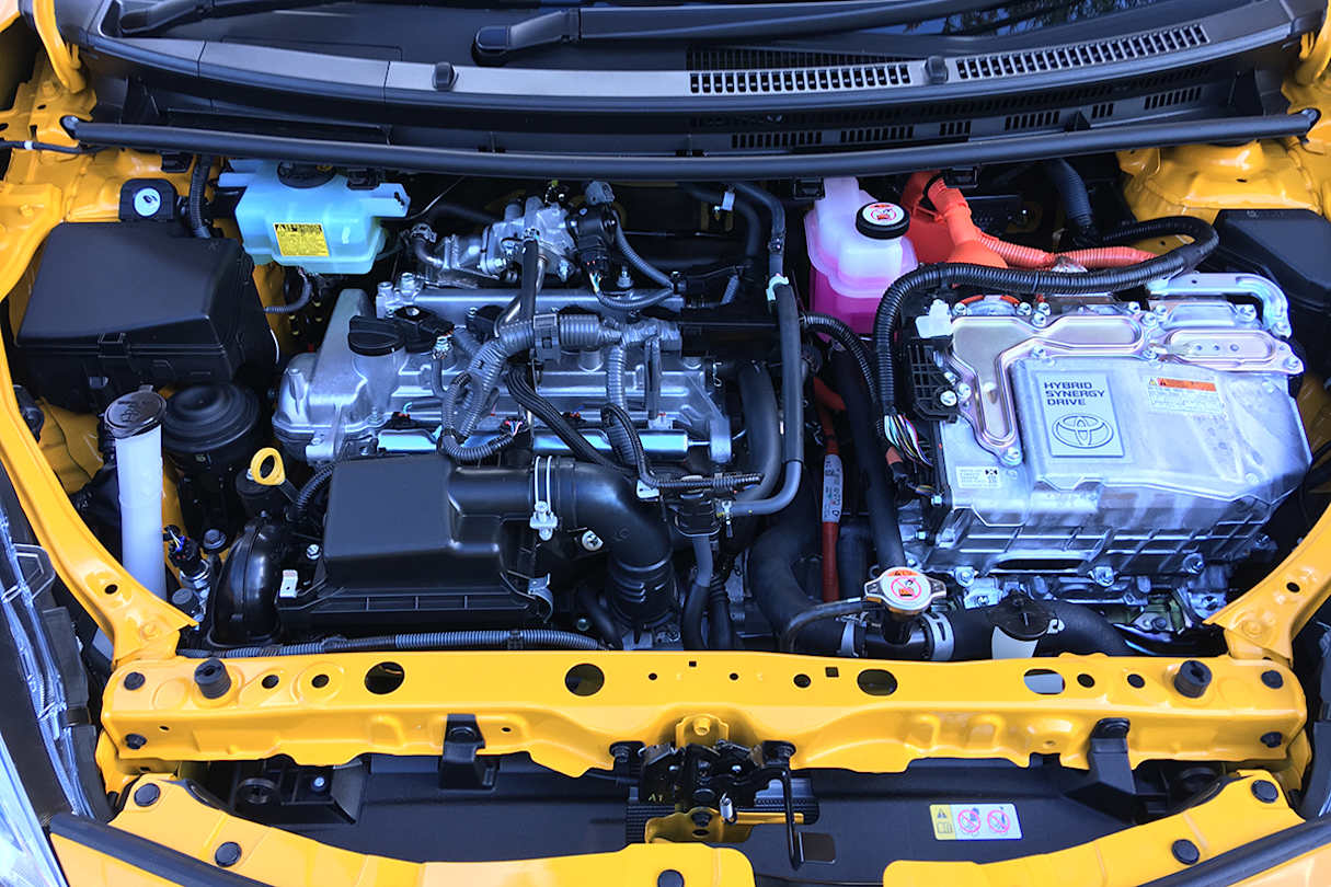 Under that little hood lives a 1.5-litre, four-cylinder petrol engine good for 54kW, which pairs with a 45kW electric motor. (Image: Andrew Chesterton)