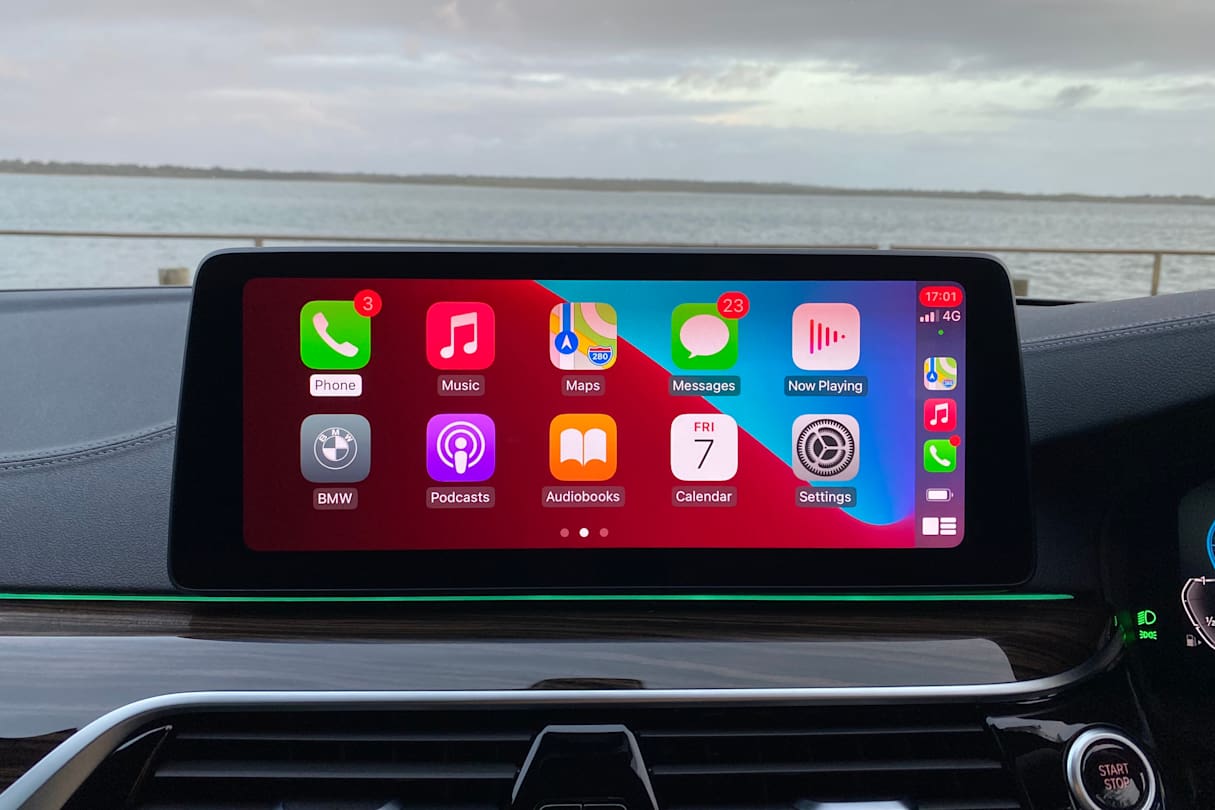 The huge touchscreen on the dash runs BMW OS7.