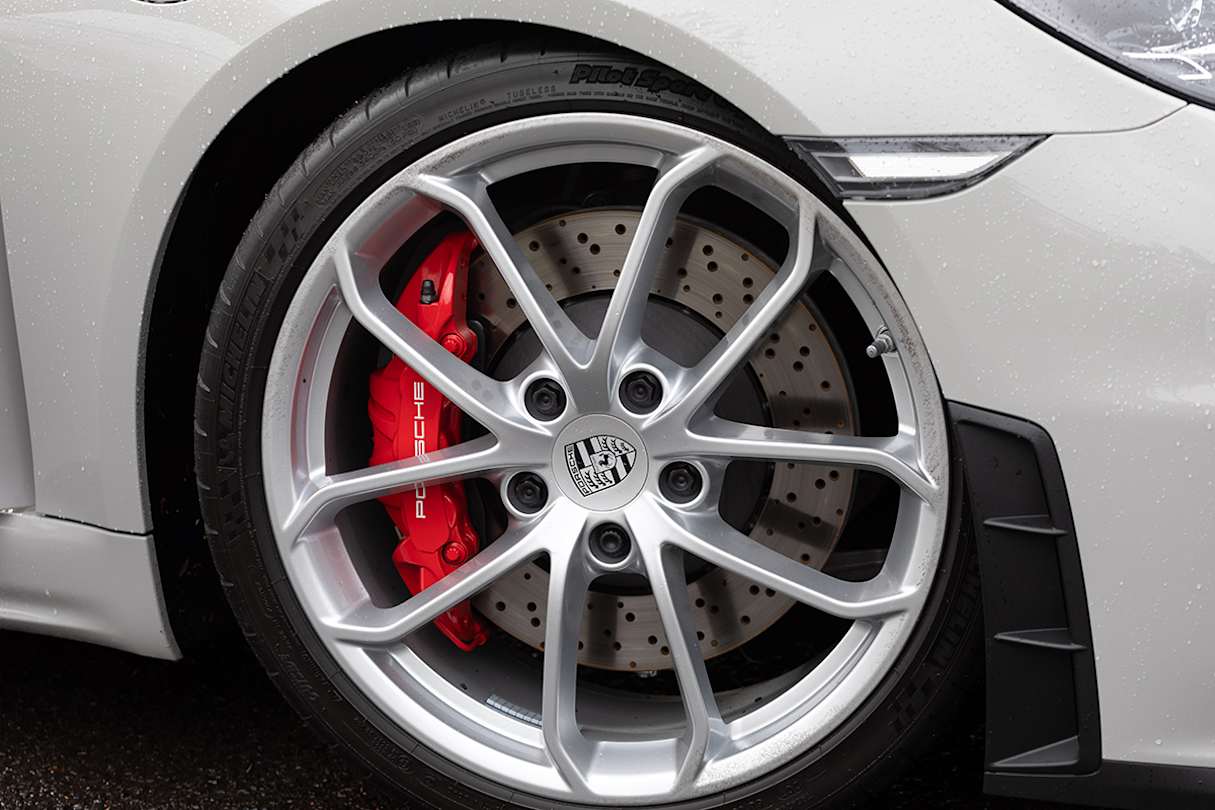 Those 20-inch rims are wrapped in 245/35 rubber at the front and 295/30 at the rear, so they grip but also let you feel everything.
