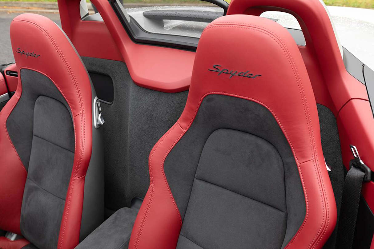 Our test car had the Spyder Classic Interior Package, which adds the Bordeaux Red upholstery.