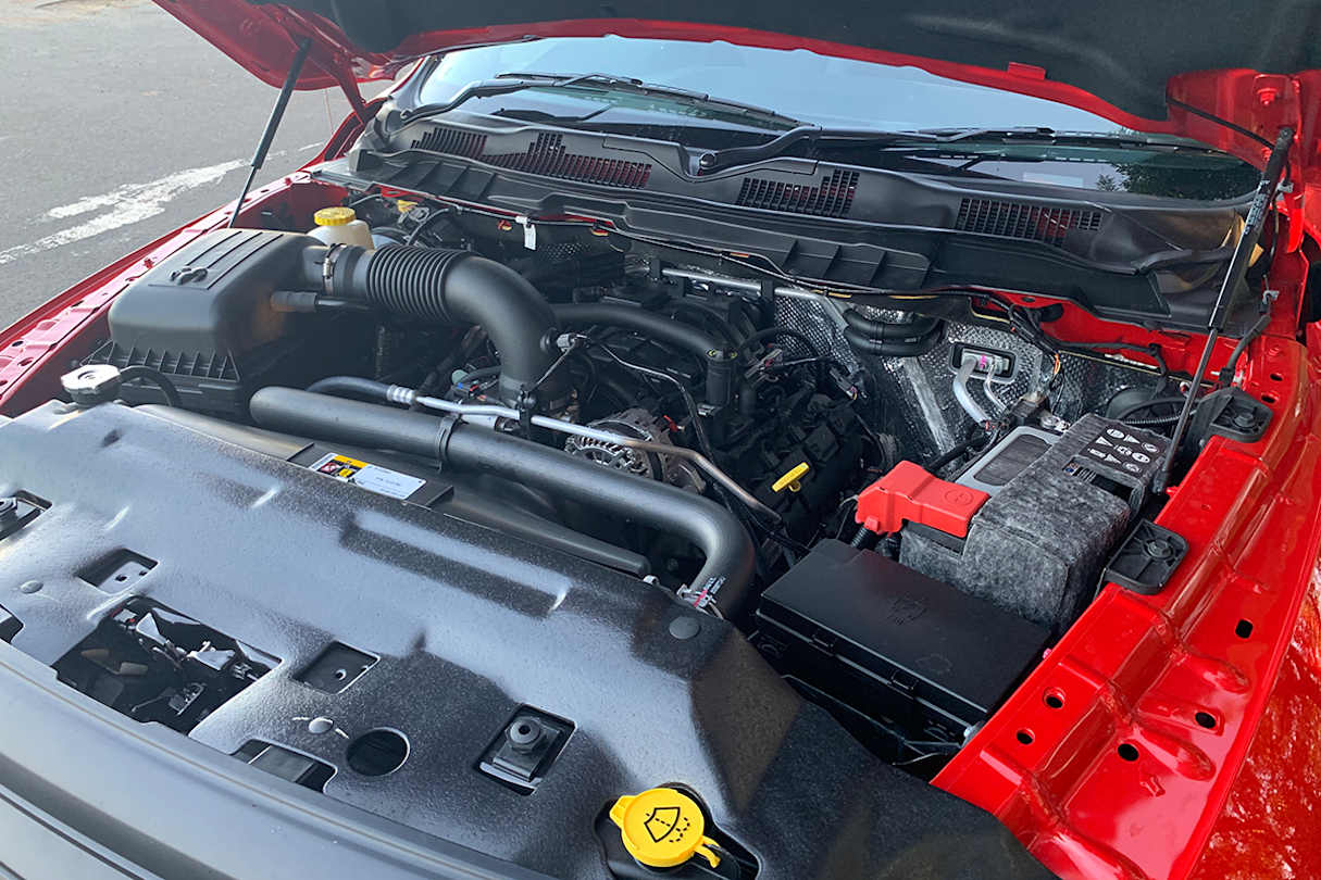 Under the bonnet, which is more of a roof structure suitable for a large concert venue, beats the classic Hemi V8. All 5.7-litres of it. (image: Peter Anderson)