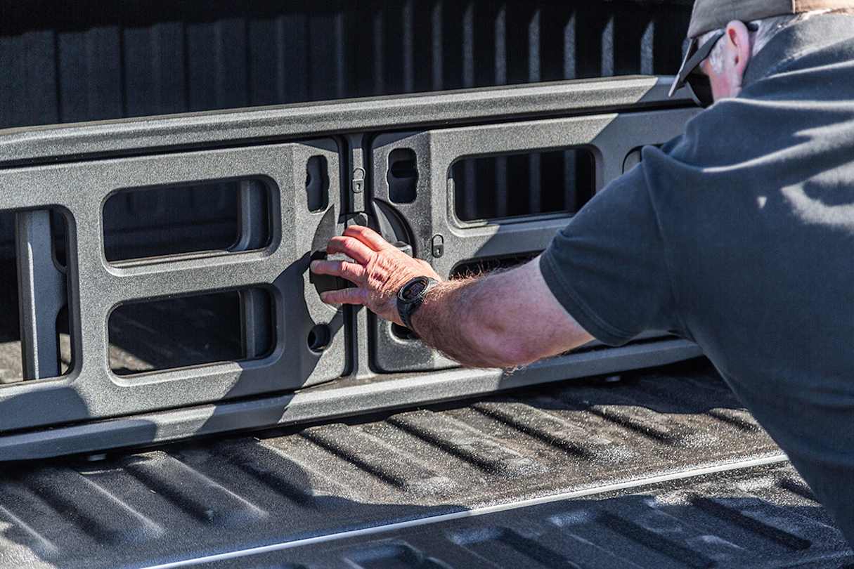The RamBox cargo-management system has a moveable cargo-separation barrier/tub divider.