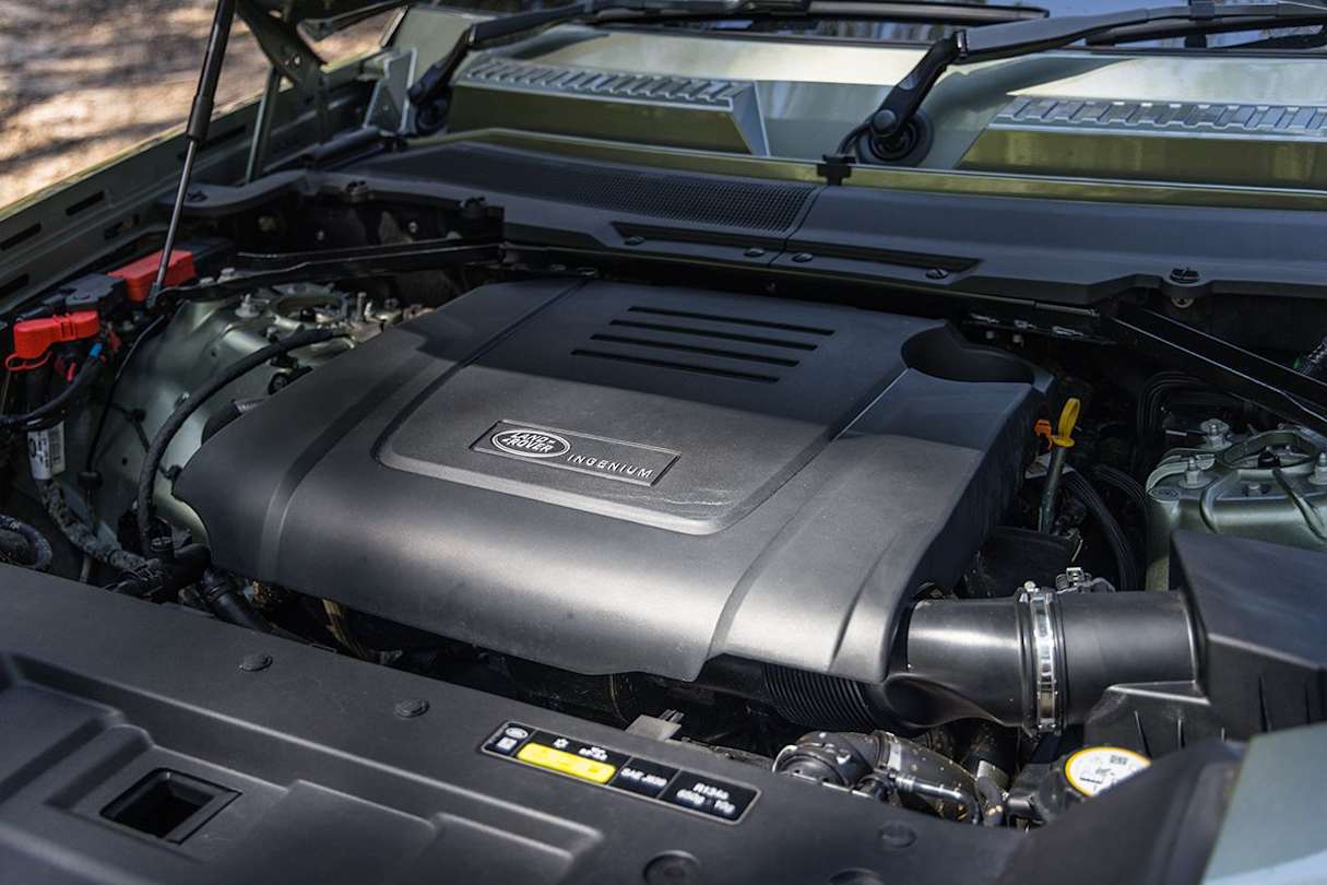 The Defender 90 S P300 has a 2.0-litre four-cylinder turbocharged petrol engine, matched to an eight-speed automatic transmission. (image: Glen Sullivan)
