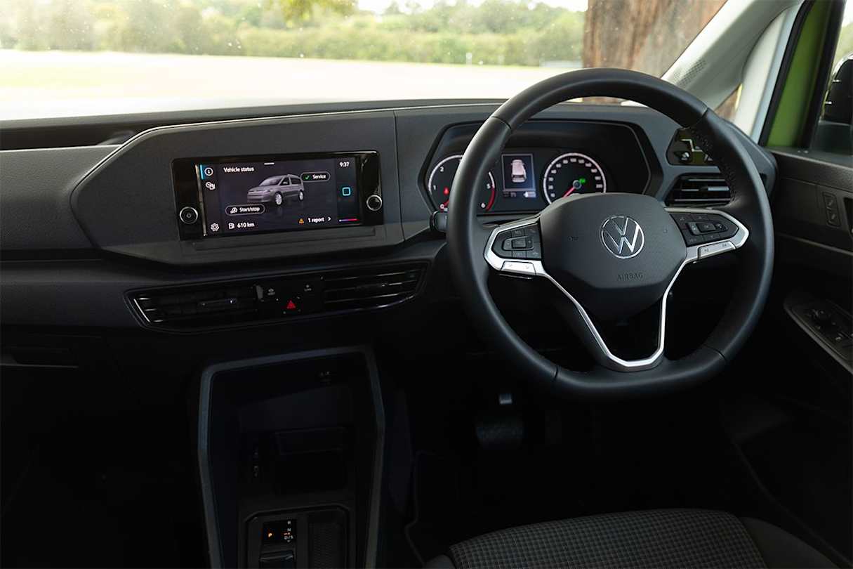 The entry-grade Caddy Maxi has the small 8.25-inch multimedia display, no built-in sat nav and a regular analogue instrument cluster. (Image: Richard Berry)