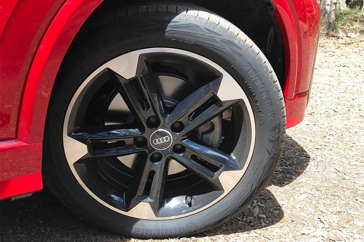 Audi Q2 has standard 18-inch Audi Sport alloy wheels feature machine-faced trapezoidal details. (Image: James Cleary)