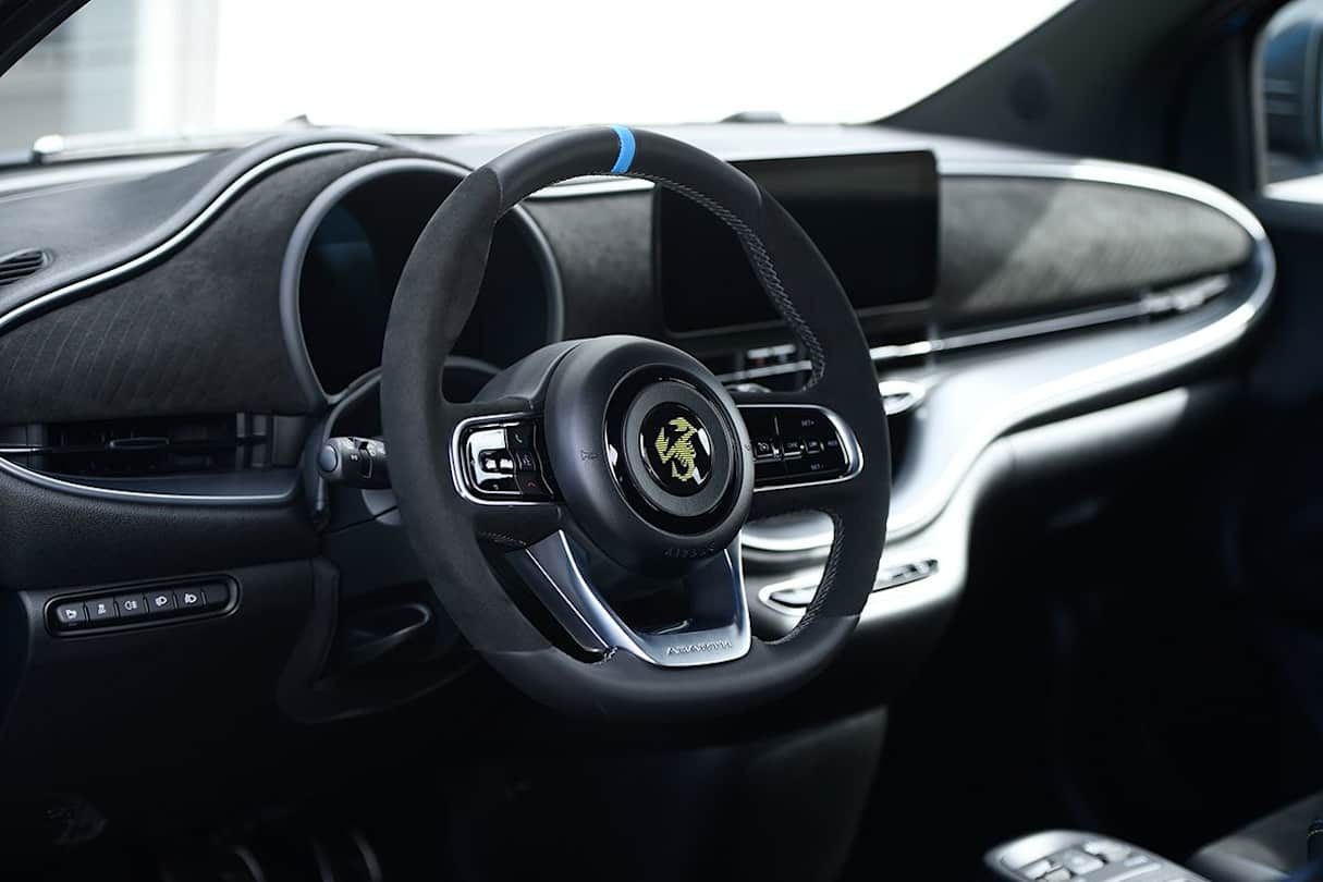 The 500e's cabin exudes a suitably racy cockpit vibe.