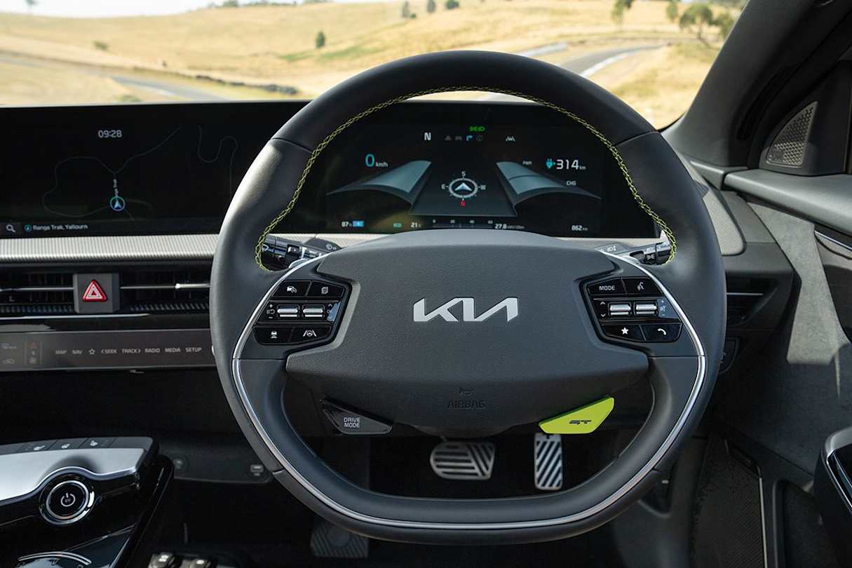 There’s a steering-wheel mounted GT button which ramps up all settings for a more exciting drive.