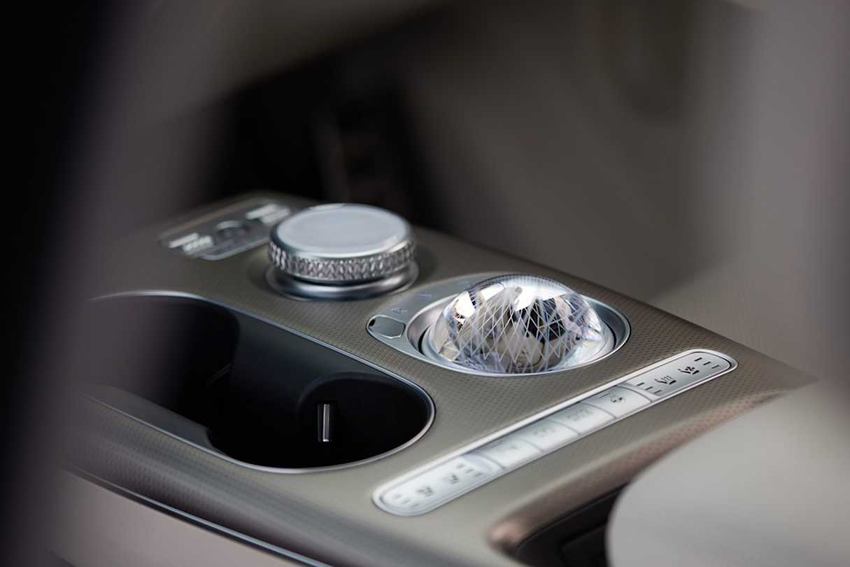 The ‘Crystal Sphere’ drive selector acts as a mood light when the car is off. (AWD Performance variant pictured)