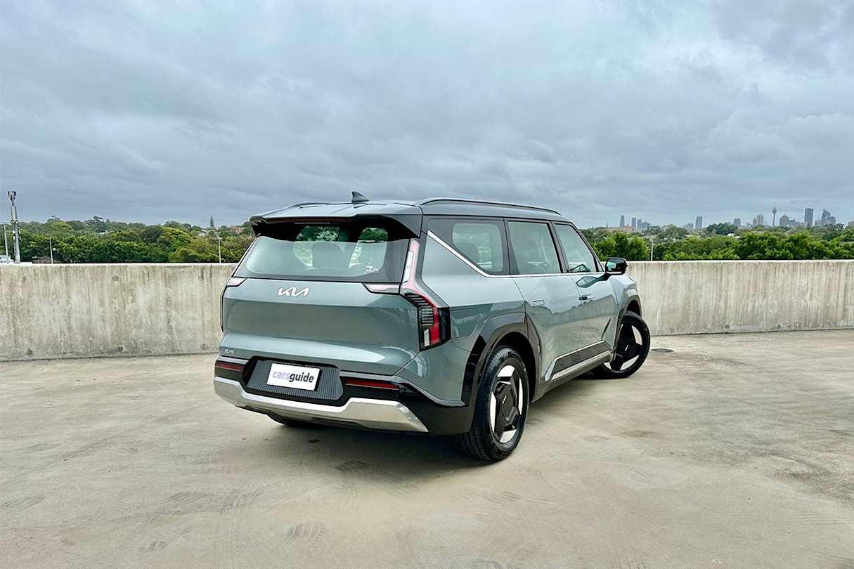 The EV9 borrows more than a few styling cues from the Volvo with those tail-lights and blocky appearance, only more modern and futuristic.