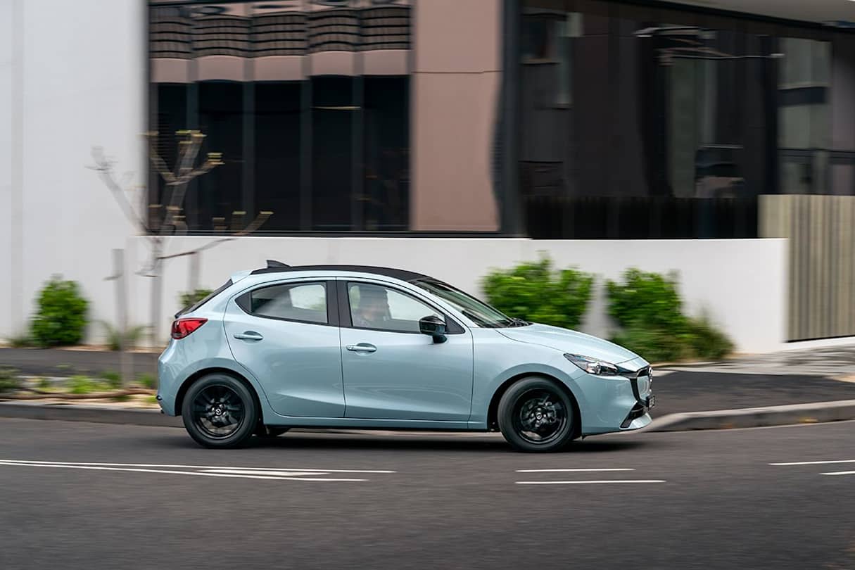 At low speeds, the Mazda2's relatively low power isn't noticeable.