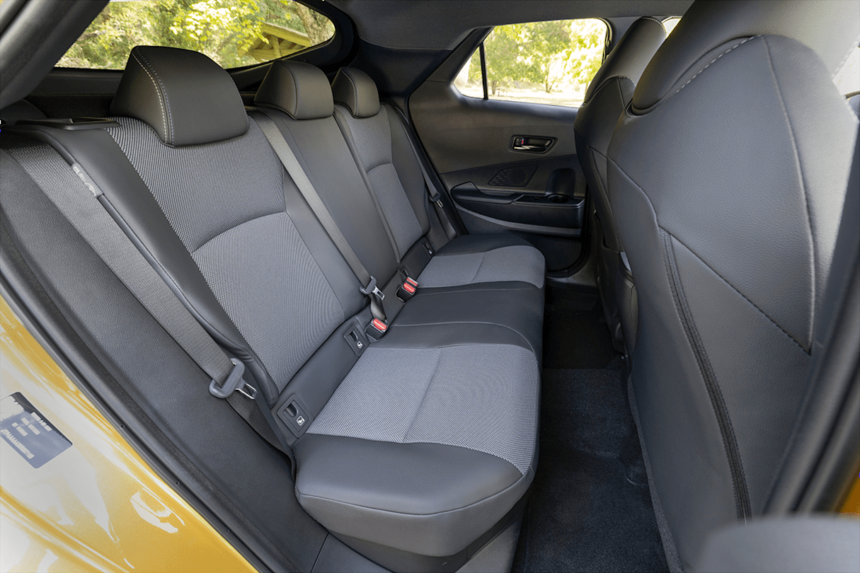 The back seat starts to feel a bit cramped in the C-HR. (Koba variant pictured)