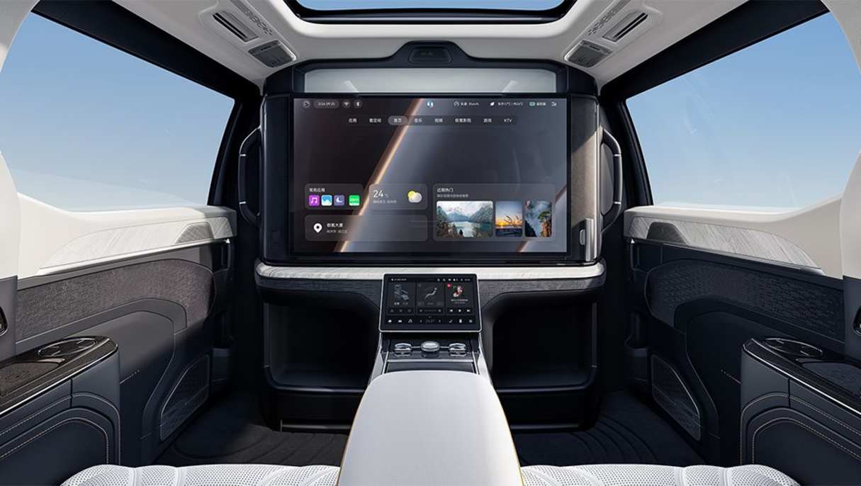 Back seat passengers are treated to a monster 43-inch smart screen.