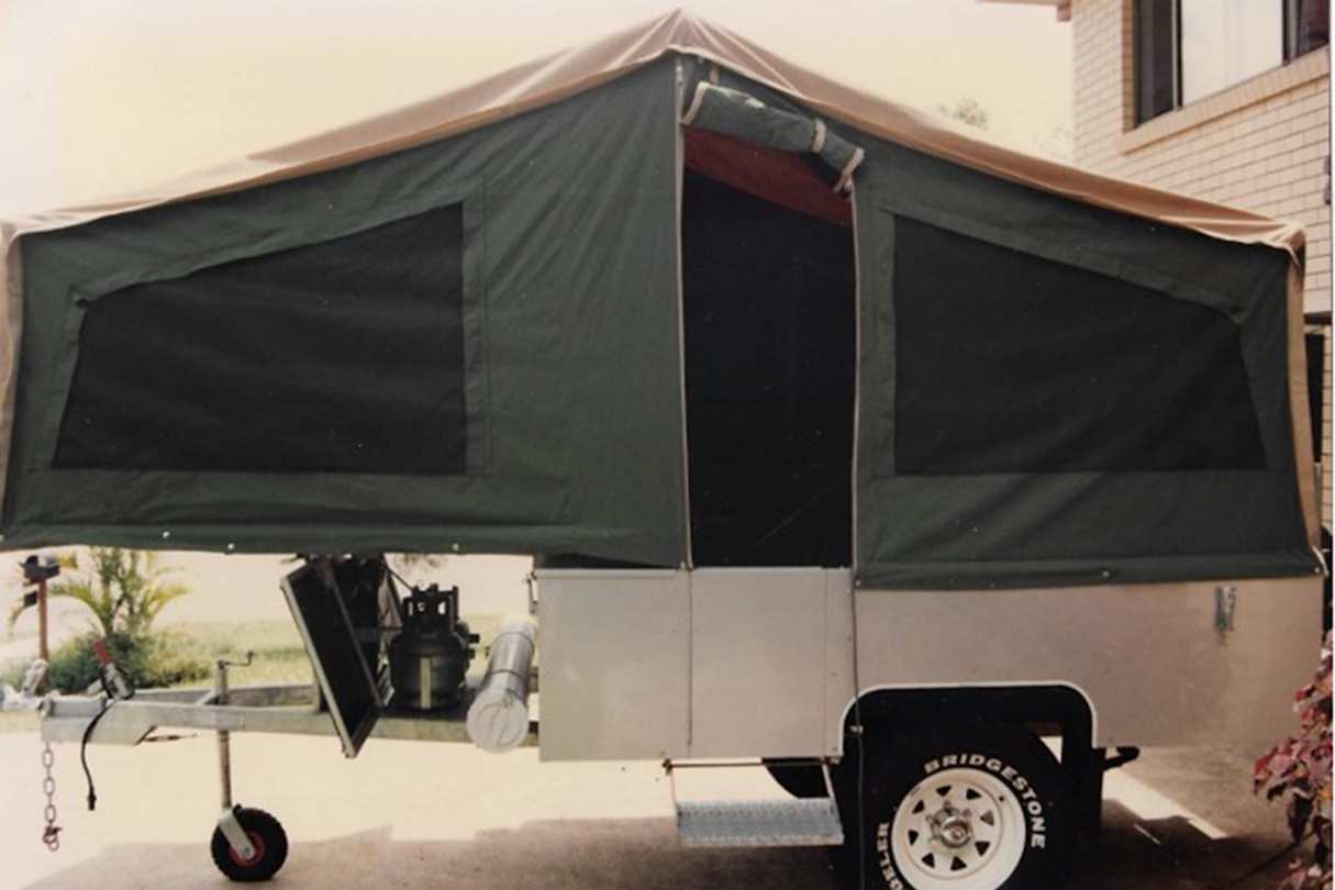 An early forward folding camper trailer designed by Glen Hudson. They’ve come along way since. Image by Glen Hudson.