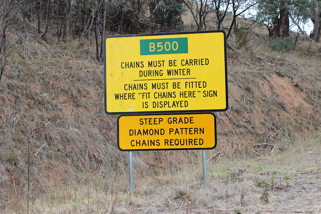 Chains must be carried into the alpine resort regions over the winter season and fitted where directed. (image credit: Tim O&#039;Brien)