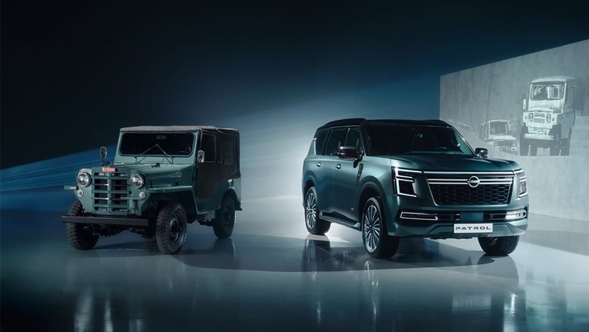 Nissan Patrol 4W60 next to 2025 Nissan Patrol Y63
