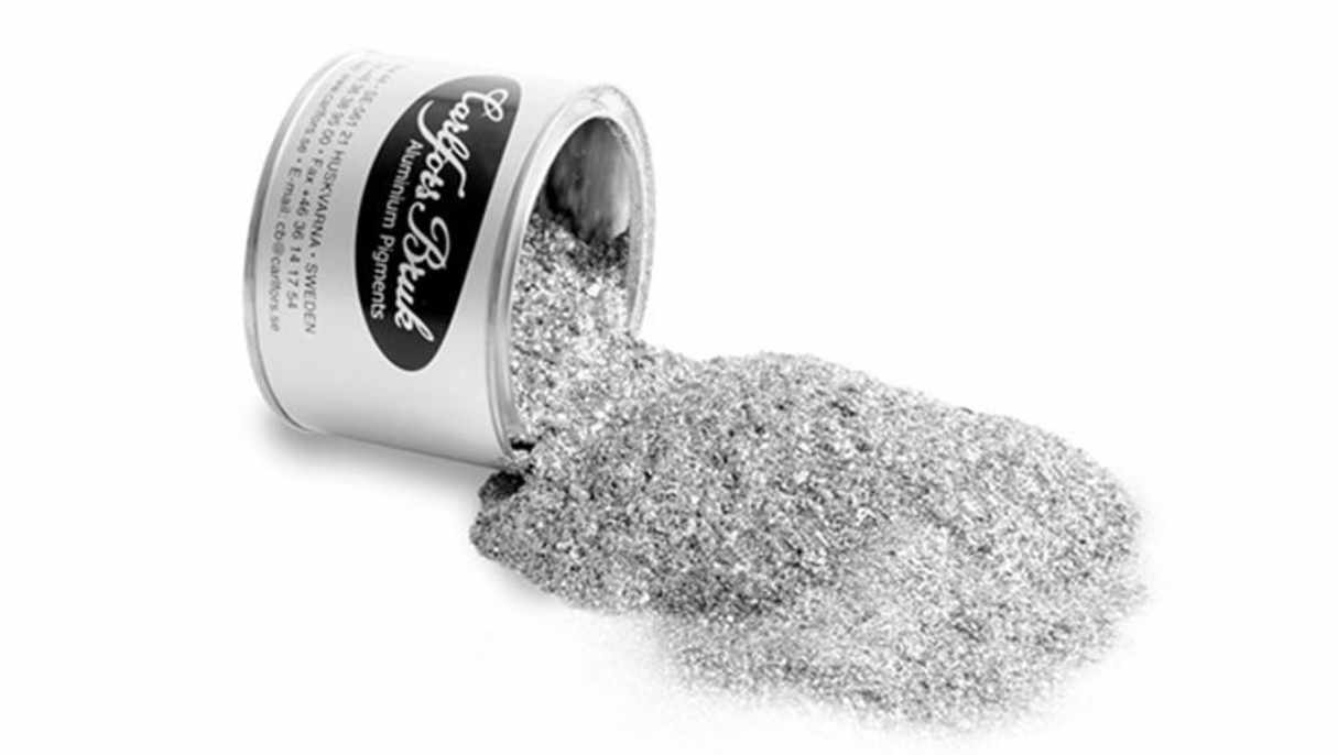 Aluminium flakes such as those in the picture above are mixed with the pigment to create metallic paint.