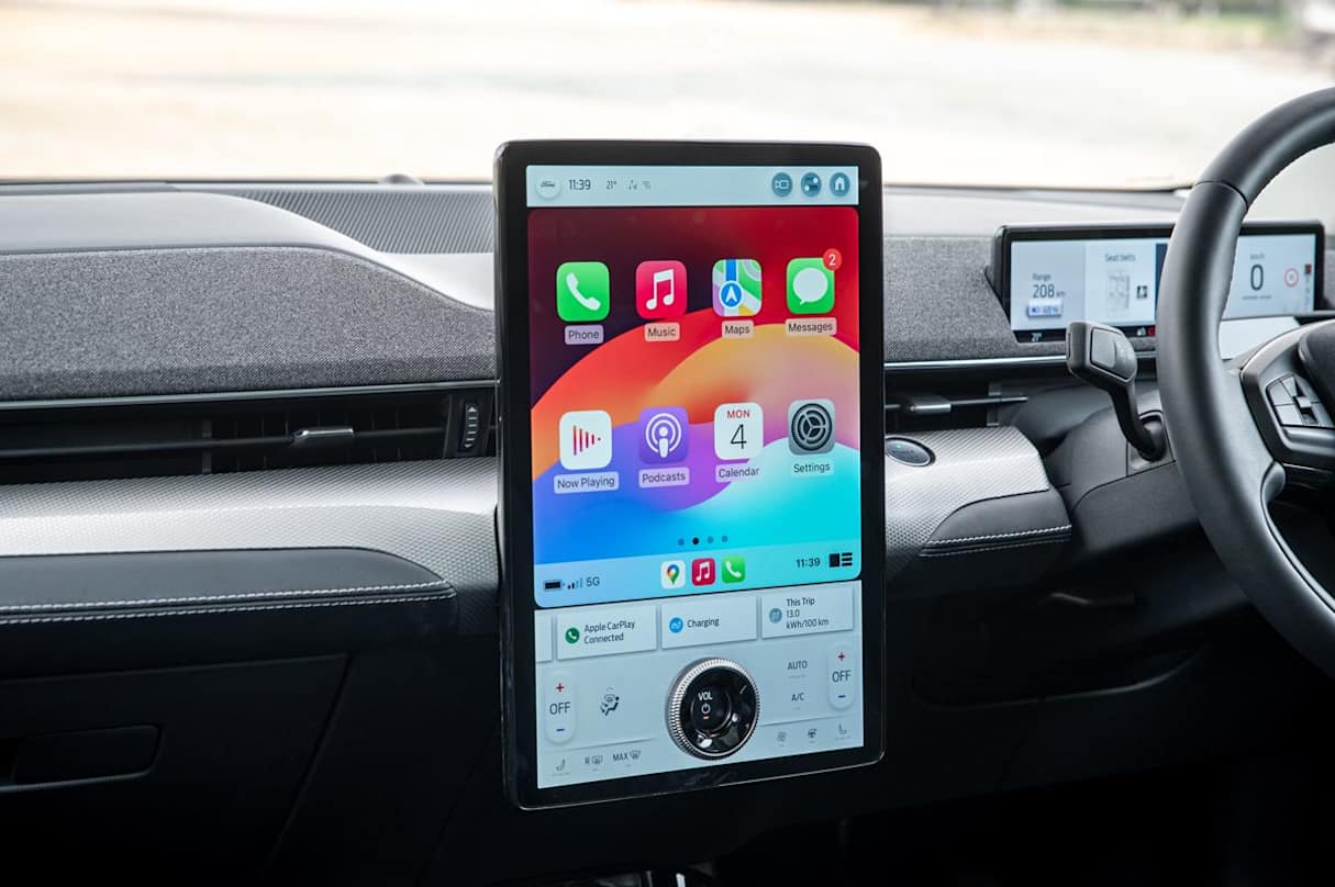 Upfront of the Mach-E is a huge portrait-oriented touchscreen. (Image: Tom White)
