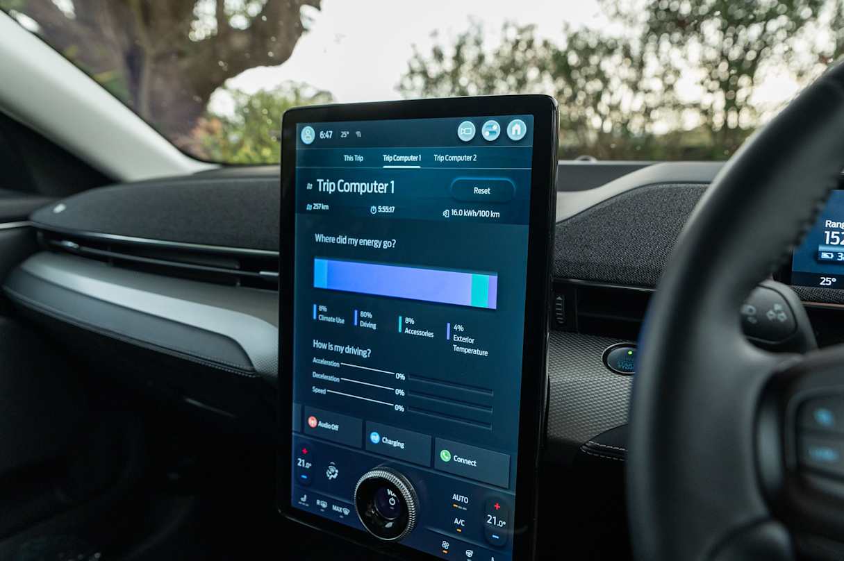 The trip computer app in the software offers a neat breakdown of where your energy is being spent and rates you on your driving performance as you go. (image: Tom White)