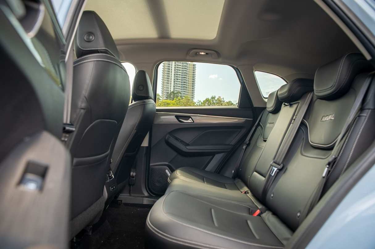 The Jolion Ultra receives a synthetic leather seat trim and a panoramic sunroof. (Image: Tom White)