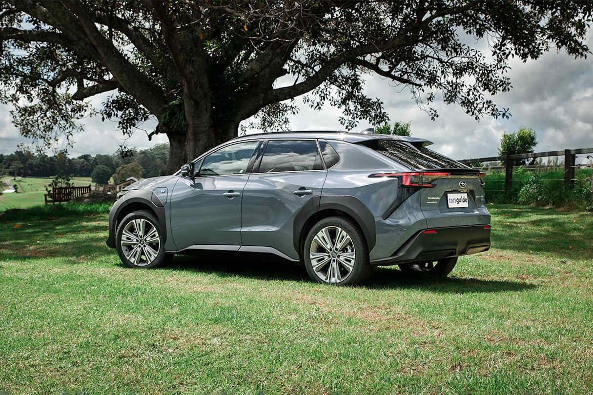 The Solterra doesn’t have the usual wagon silhouette we tend to expect from a Subaru SUV, and of course it shares a lot of its angular design with the Toyota bZ4X. (Image: Tom White)