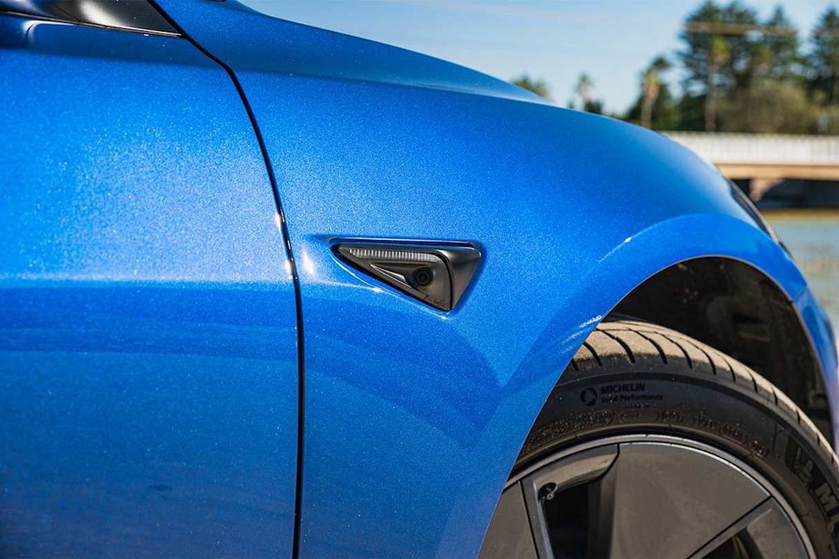 Safety is a little different in the Model 3 because its abundance of cameras and radars means it doesn’t really have regular versions of the usual safety tech we cover here. (Image: Tom White)