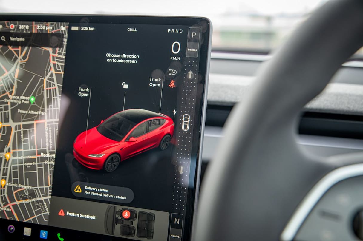 The radar camera which occupies about a third of the screen also gives you an insight into this car’s brain. (image: Tom White)