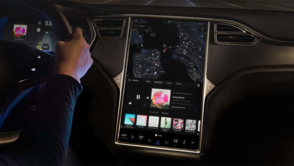 Tesla&#039;s touchscreen panel in the Model S.