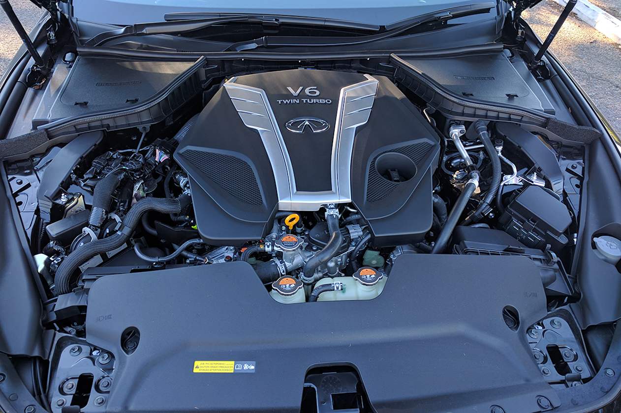 The Q60 Red Sport has a 3.0-litre twin turbo V6 engine which outputs a generous 298kW/475Nm.