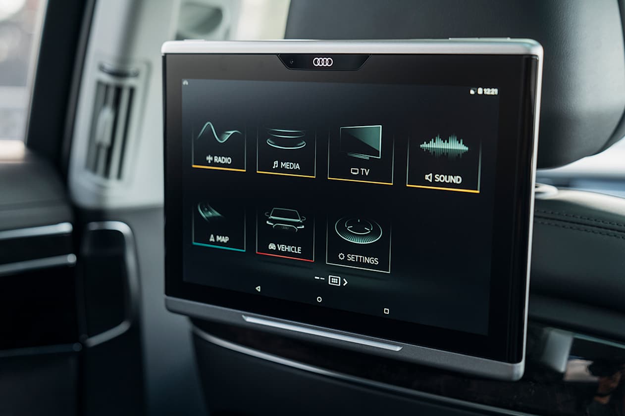 A rear seat entertainment system is in place to keep everyone entertained.