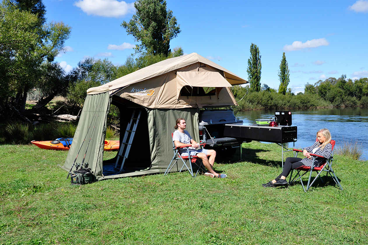 The plastic Pod’s roof-top tent camper is surprisingly accommodating and very light.