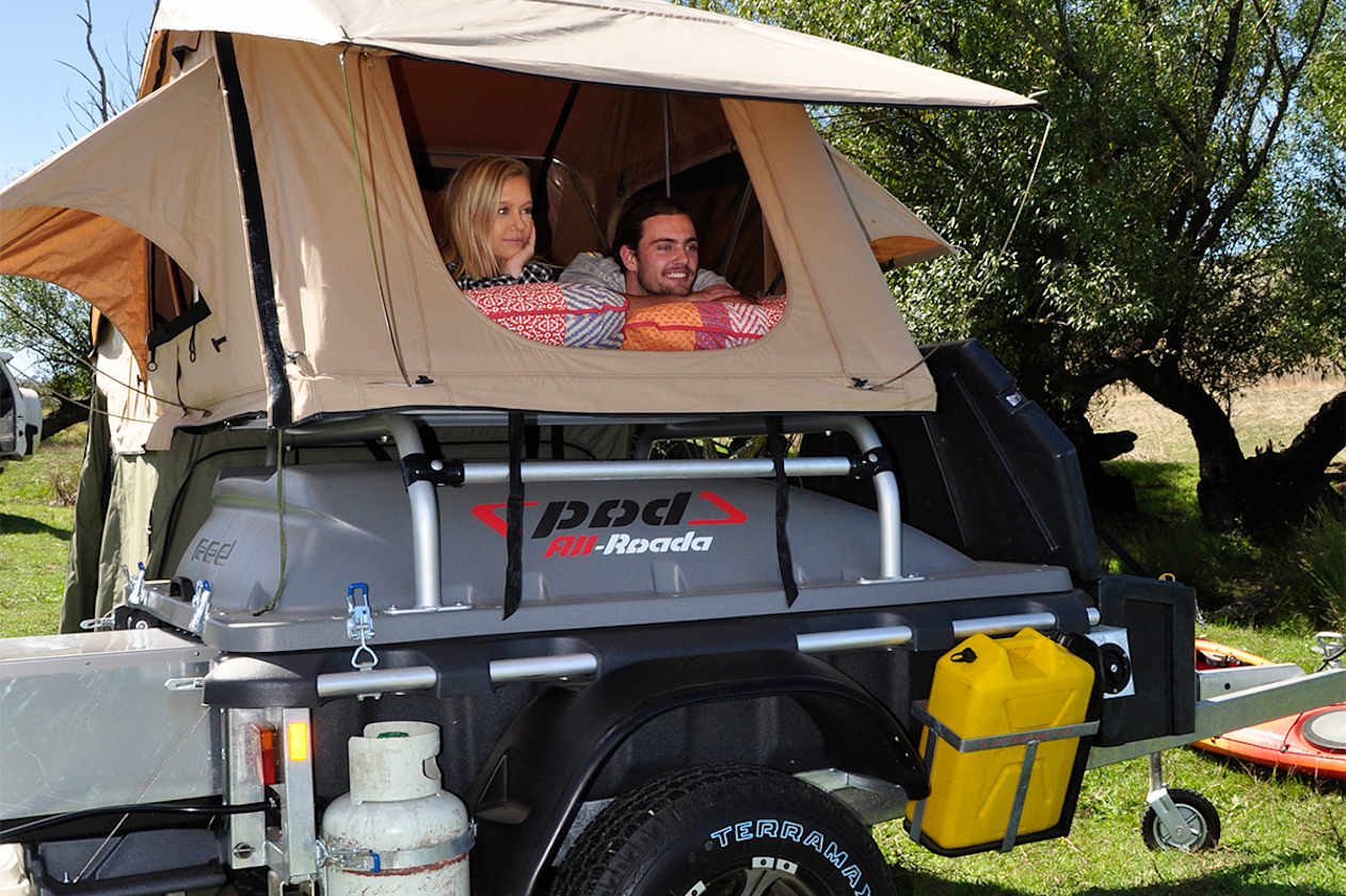 The plastic Pod’s roof-top tent camper is surprisingly accommodating and very light.