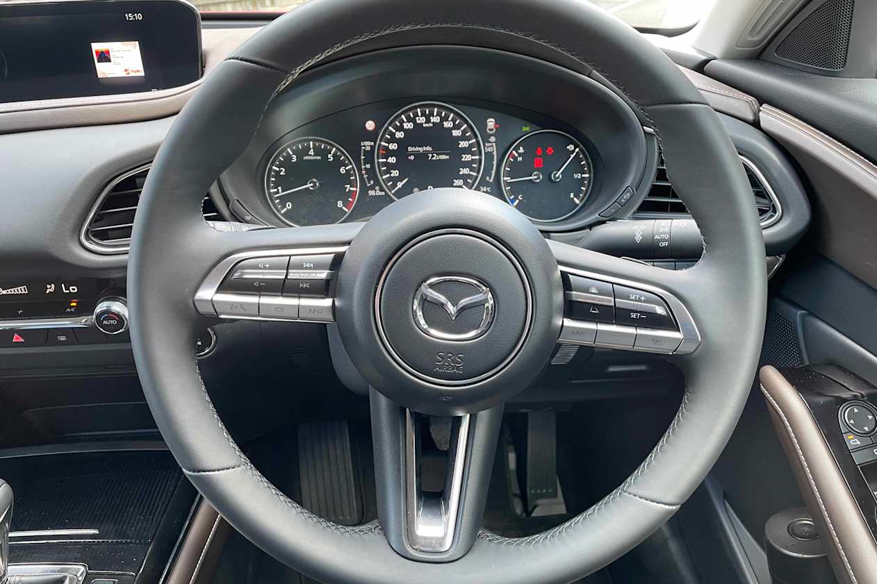 The steering wheel is generously padded. 