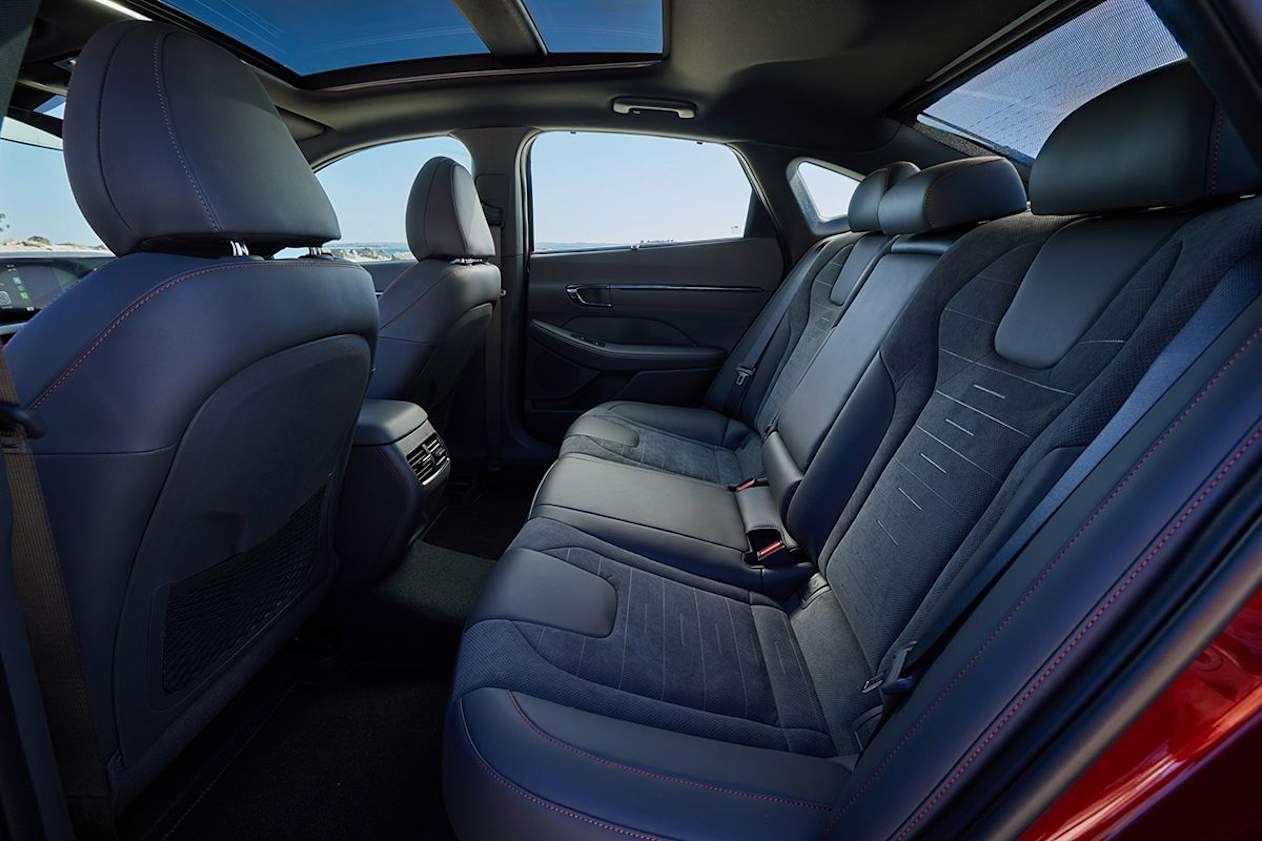 Headroom in the back is good thanks to the contoured heading.