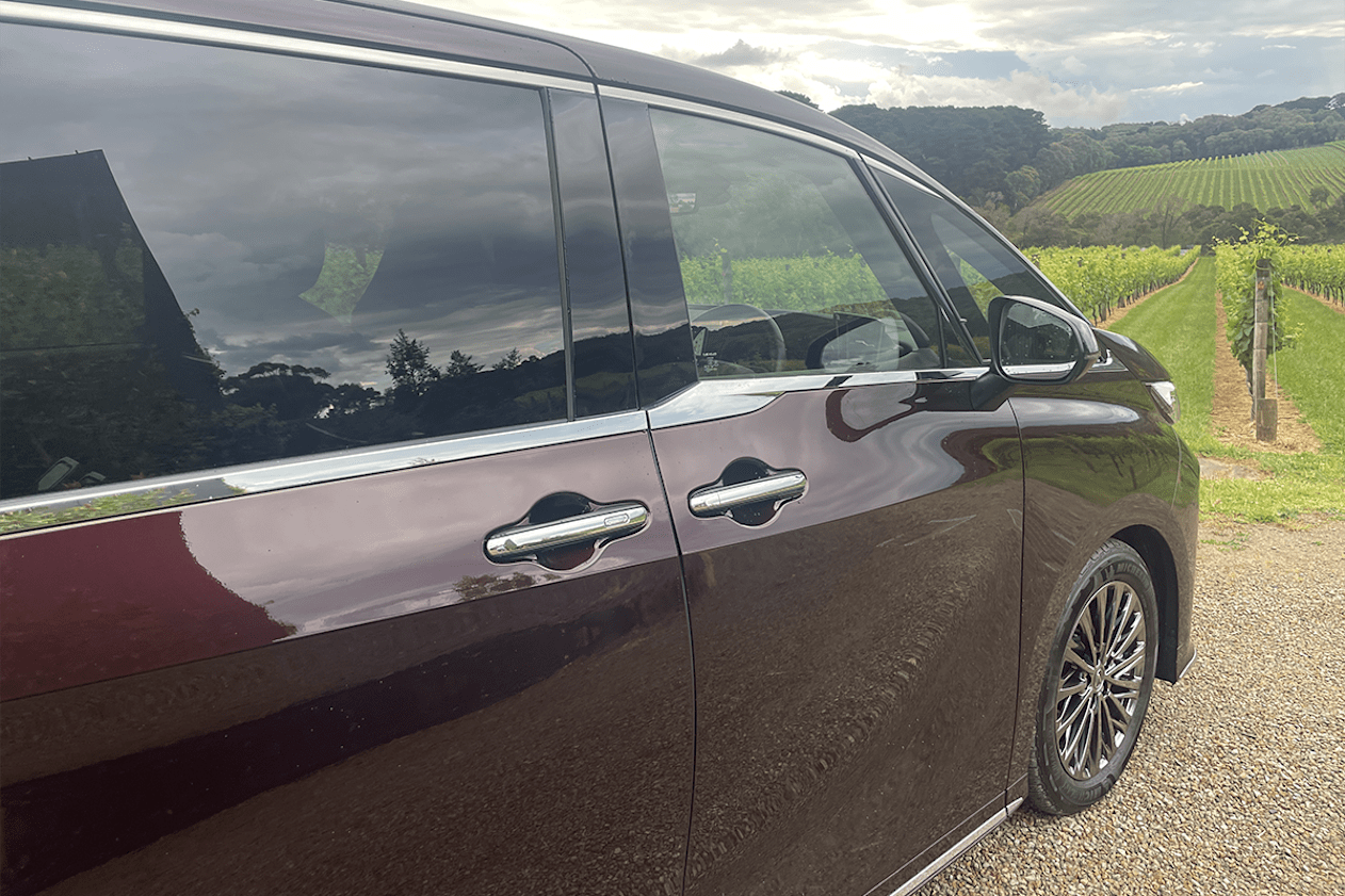 The massively wide side windows are tinted for privacy. (Image: Tim Nicholson)