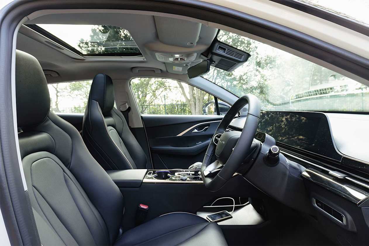 For storage, there’s a decent-size, cooled lidded box between the seats, two cupholders, a generous glove box, a large area underneath the centre console and big bins in the doors with enough room for large bottles. (Image: Dean McCartney)