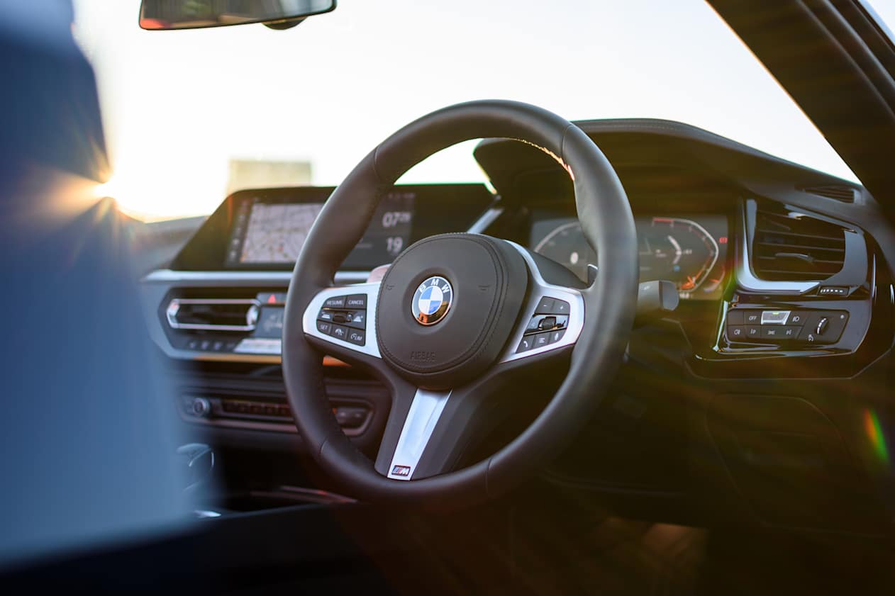 The Z4's variable steering, combined with its cumbersome wheel gives this car a bit of a heavy feel at lower speeds. (image credit: Tom White)