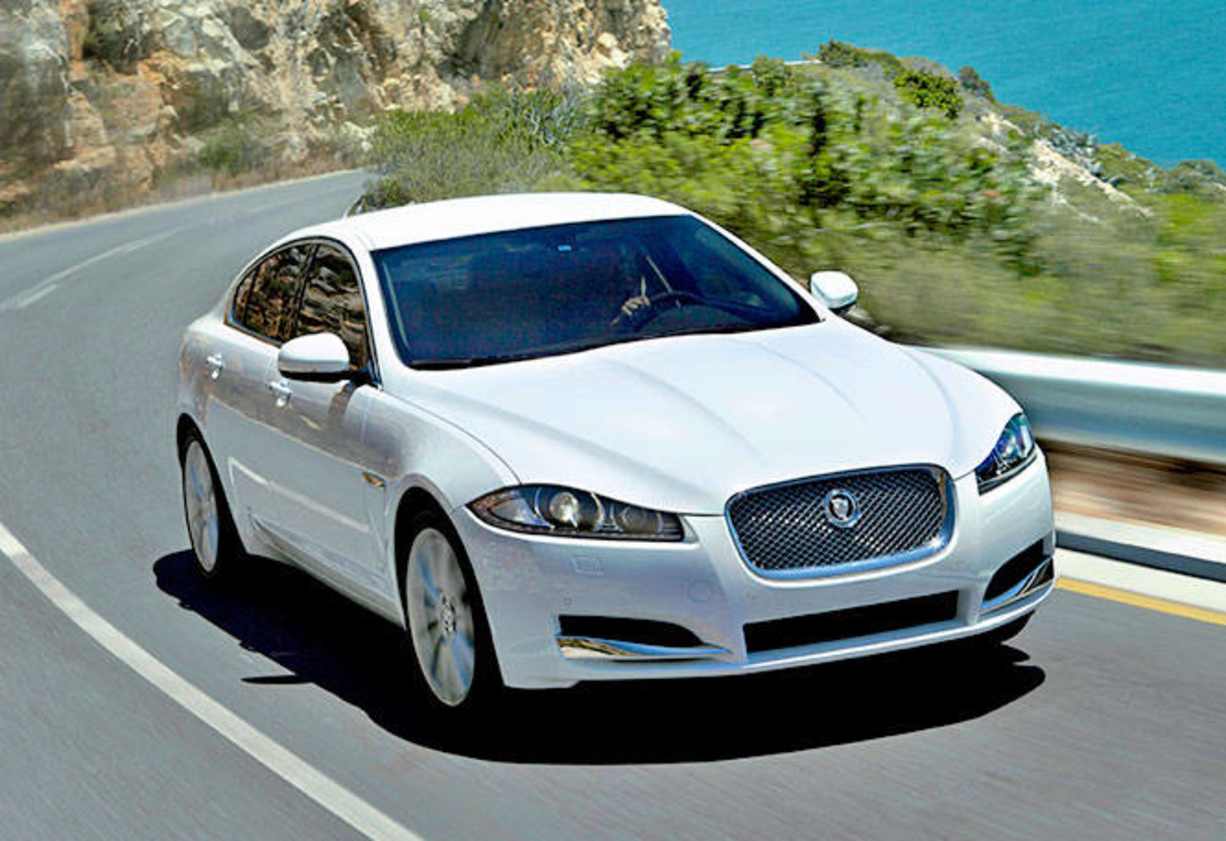 The XF was always a handsome car; the 2011 version adds extra sparkle and boldness with more aggressive front end from the windscreen forward. New headlights, a J curve of LED running lights, more pronounced bonnet lines give the Jaguar more snarl. (This 