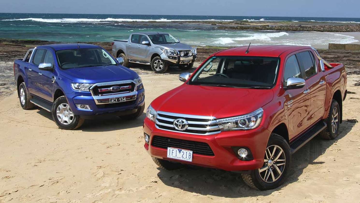 2015 Toyota HiLux, Ford Ranger and Mazda BT-50. Photo credit: Joshua Dowling