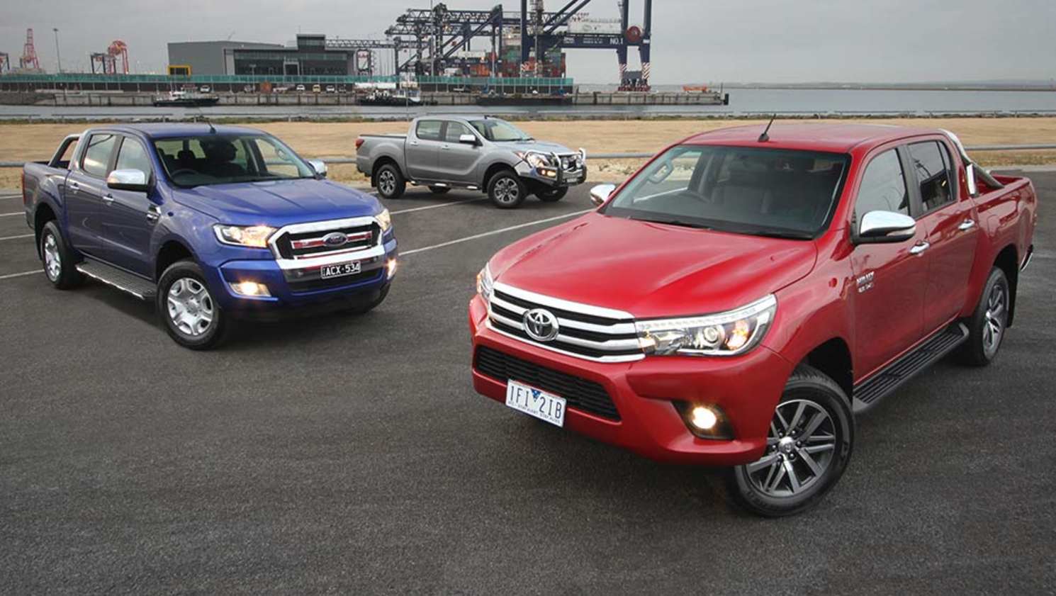 2015 Toyota HiLux, Ford Ranger and Mazda BT-50. Photo credit: Joshua Dowling
