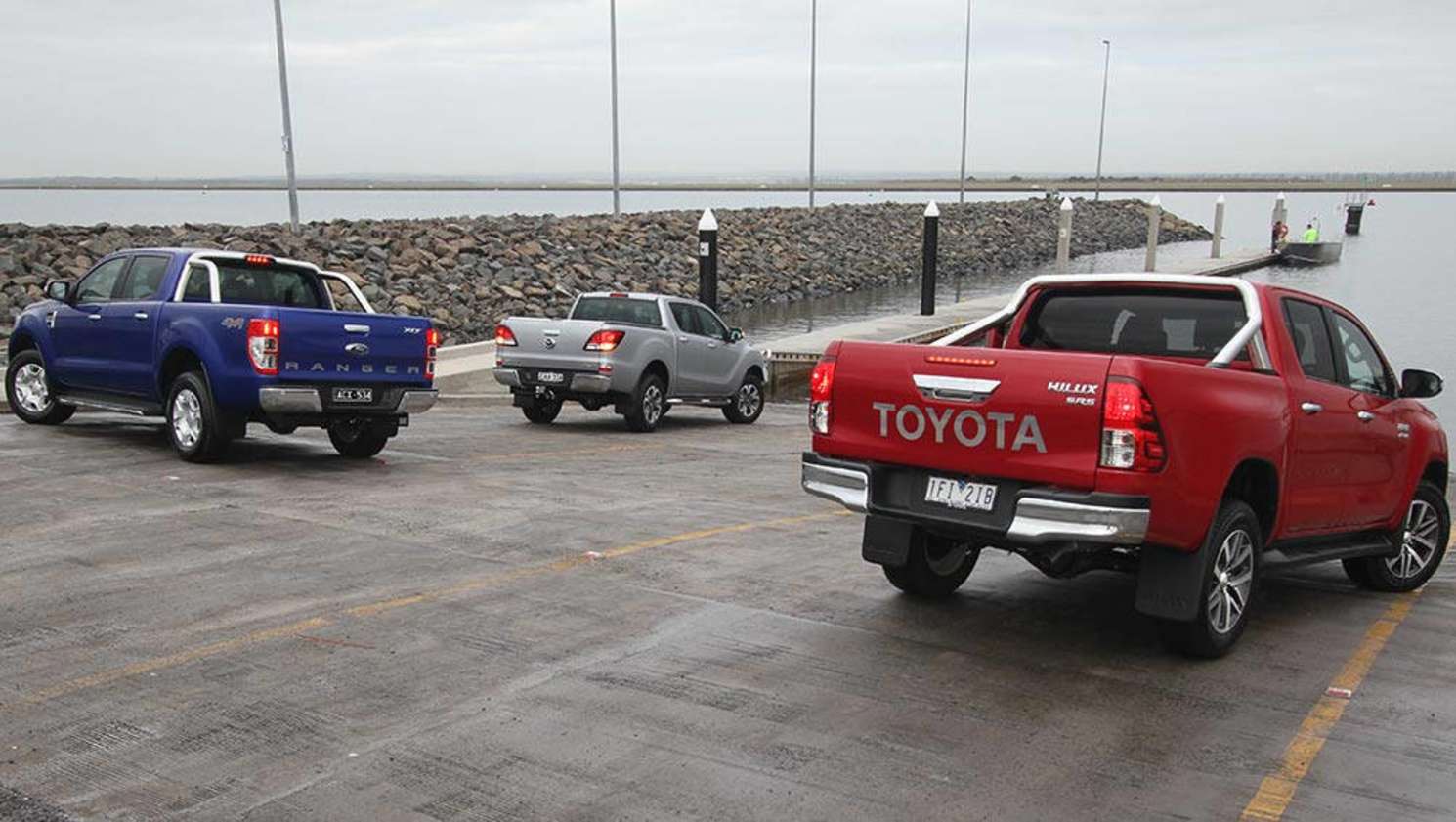 2015 Toyota HiLux, Ford Ranger and Mazda BT-50. Photo credit: Joshua Dowling