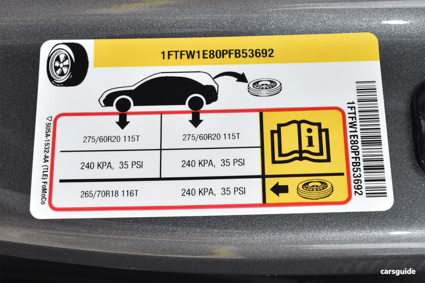 Ford F150 Tyre Placard