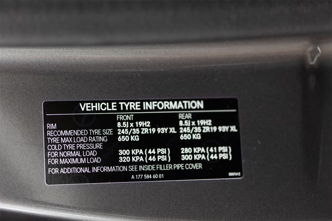 mercedes benz a45 tyre pressure recommended psi kpa bar carsguide
