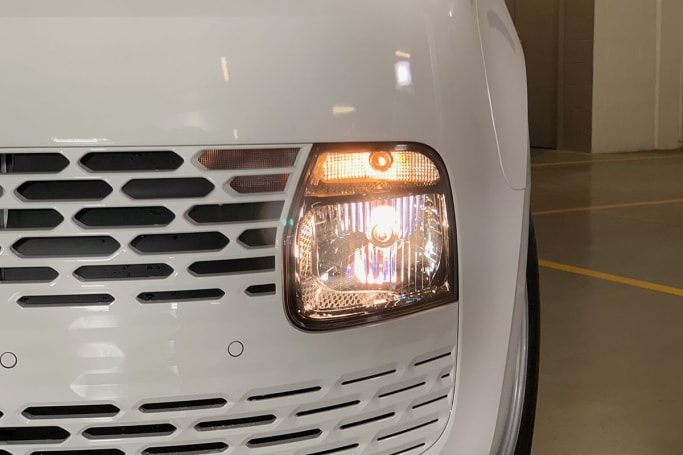 The Staria load misses out on LED's, and instead, has auto dusk-sensing halogen headlights. (Image: Matt Campbell)